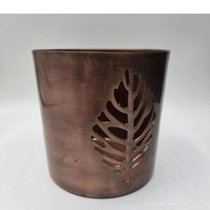 Beautiful Fall Candle Holdet Decor By Teleflora Bronze Leaf Pattern